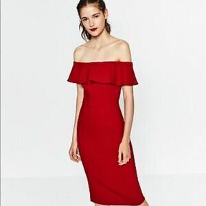 Zara Strapless Red Sexy Dress With Ruffle Small